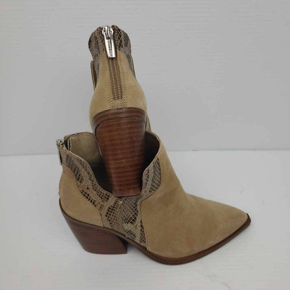 Vince Camuto Womens Gannilla Ankle Boots Brown Leather Zip Heel Snake Panel 6.5M - Picture 6 of 16